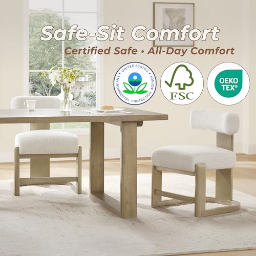 CHITA Upholstered Dining Chairs Set of 2, FSC Certified Mid Century Modern Kitchen & Dining Room Chairs, Fabric in Pearl (White), Solid Wood Frame in Gray Finish