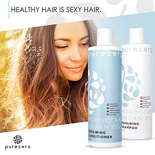 Purezero Moroccan Argan Oil Shampoo & Conditioner set - Repair Damaged Hair - Fight Dandruff & Frizz - Zero Sulfates, Parabens, Dyes, Gluten - Vegan & Cruelty Free (20 FL Oz (Pack of 2))