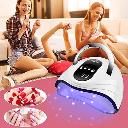 UV Gel Nail Lamp 120W LED Nail Light Fast Dryer for Gel Polish Curing with 4 Timers Portable Handle Large Space Automatic Sensor (White)