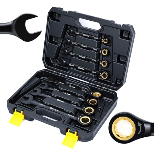 8PCS Metric Ratcheting Wrench Set, 72-Tooth Combination Wrench Set, 8-19mm | 5-Degree Swing Arc for Tight Spaces,CR-V Steel, Rust-Resistant Black Finish with Storage Organizer - size: Metric