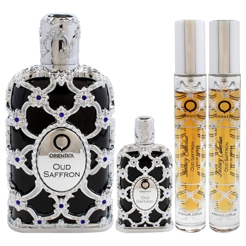 Orientica Oud Saffron for Men - 4 Pc Gift Set 2.7oz EDP Spray, 2 x 10ml EDP Spray, 7.5ml EDP Splash