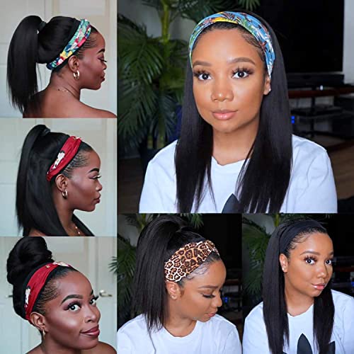 TNICE Headband Wig Human Hair Straight 18 Inch Headband Wigs for Black Women Glueless None Lace Front Human Hair Headband Wig Brazilian Virgin Hair Machine Made Wigs Natural Black 150% Density