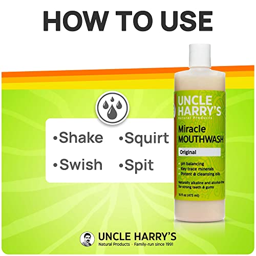 Uncle Harry's Natural Alkalizing Miracle Mouthwash | Adult & Kids Mouthwash for Bad Breath | pH Balanced Oral Care Mouth Wash & Mouth Rinse (16 fl oz)