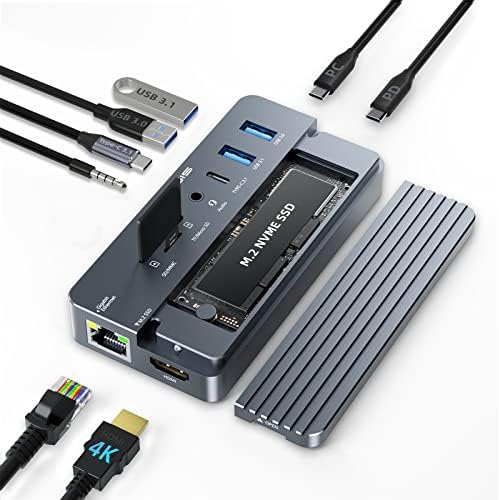 USB C Laptop Docking Station HDMI 4K60Hz with Nvme Enclosure, ACASIS 10-in-1 USB C Hub Multiport Adapter with HDMI, PD, Ethernet, SD/TF, 10G USB C/A Ports, Audio, Works for Mac/Dell/HP/Surface
