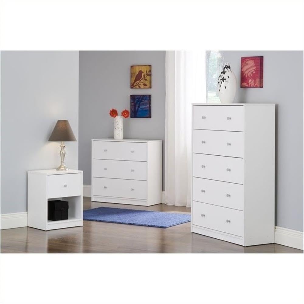 Home Square 4 Pieces Set of Modern Wood Bedroom Furniture in White Finish