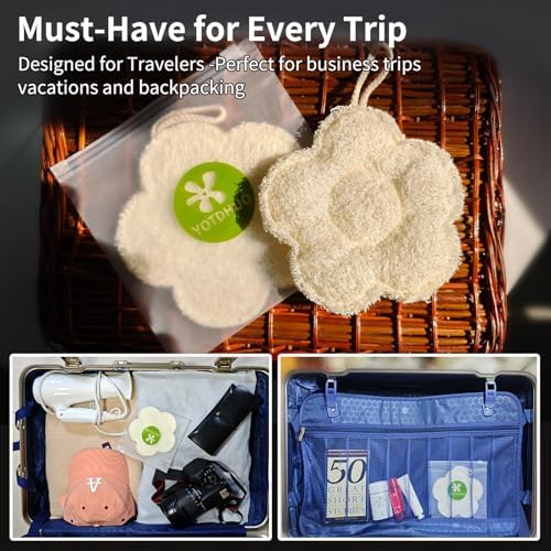 Travel Loofah Made from Real Egyptian Shower Loofah Spong Natural,Rough,Exfoliating,Quick-Drying,Lightweight,Rich Foam,Designed for Travel Convenient to Pack and Carry(2pack)