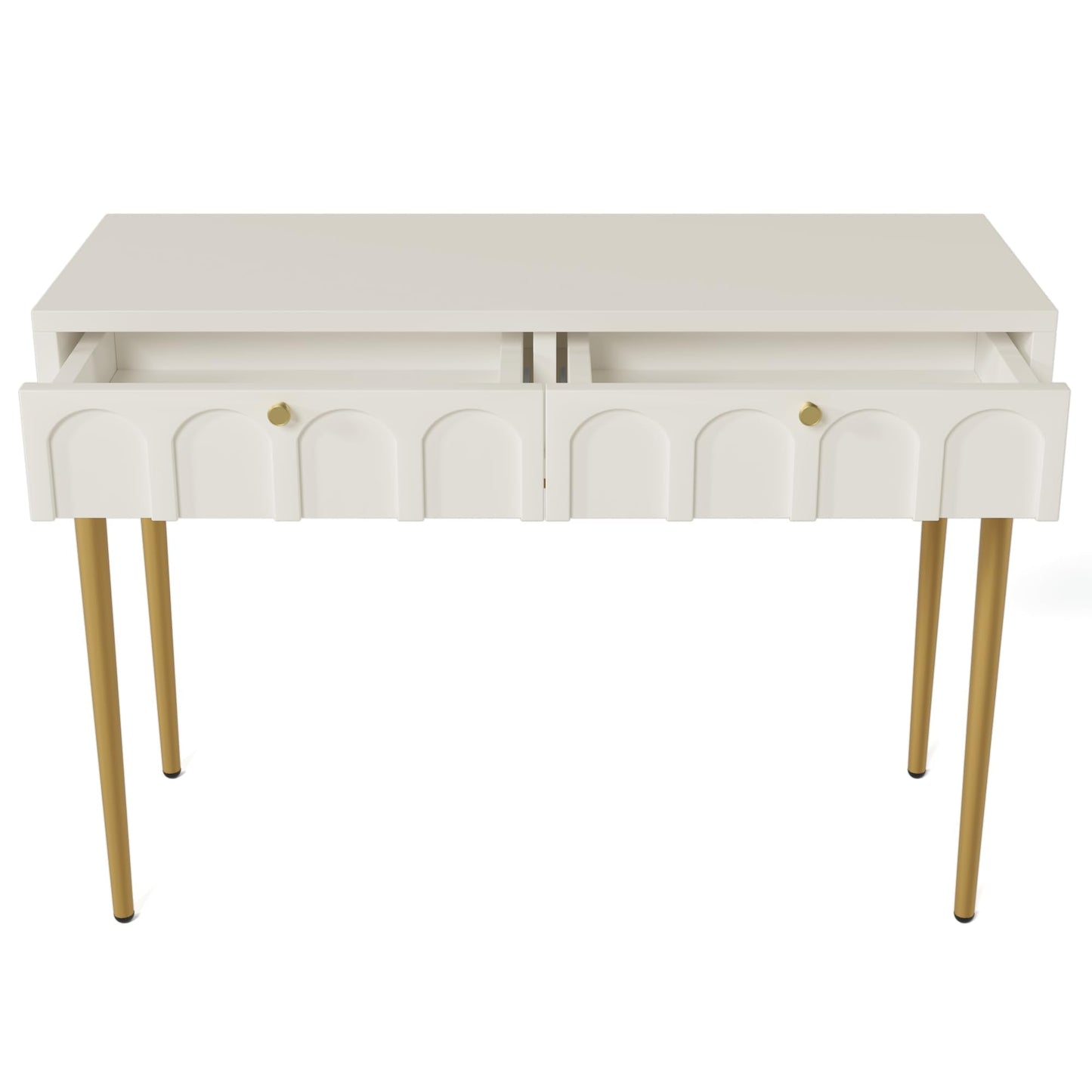 MATONELL Modern Style Double Drawer Dressing Table - Combining Wood & Metal Legs - Spacious Storage, Durable - Suitable for Bedroom, Living & Office - Multi-Purpose Use