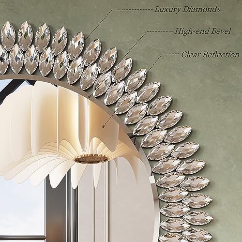 36" Jeweled Luxury Round Decorative Wall Mirror