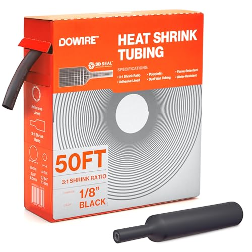 Dowire Heat Shrink Tubing 1/8" - Adhesive Lined - 3:1 Ratio - Waterproof Marine Grade Shrink Tube - Wire Shrink Wrap Tubing - Black - 50 Feet - color: Black, size: 1/8" - 50 Ft