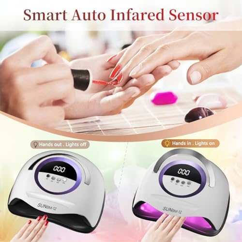UV LED Nail Lamp with 72 Beads, 300W Nail Curing Lamps for Gel Polish with Automatic Sensor/4 Timer Setting,Led Nail Dryer, Professional Nail Art Drying Tools for Fingernail and Toenail.BM-12 PRO
