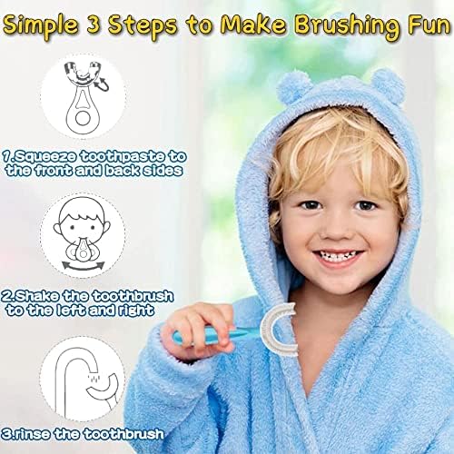 YOTEE U-Shaped Toothbrush Kids 2 PCS - Toddler Toothbrush with Food Grade Soft Silicone Brush Head, Manual Whole Mouth Tooth Brush for Kids Age 2-6(Blue+Pink)