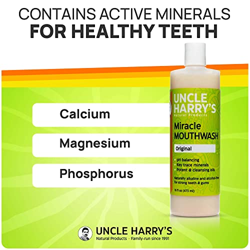 Uncle Harry's Natural Alkalizing Miracle Mouthwash | Adult & Kids Mouthwash for Bad Breath | pH Balanced Oral Care Mouth Wash & Mouth Rinse (16 fl oz)