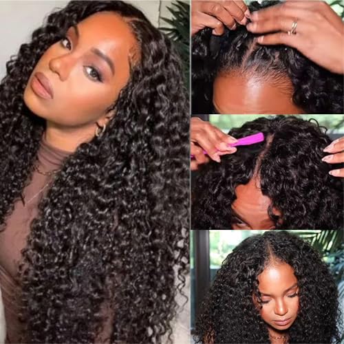 V Part Wig Human Hair No Leave Out Upgrade Curly V Part Wig Human Hair Wig for Women 150% Density V Part Wig No Glue No Sew Clip In Half Wigs Natural Color 20 Inch