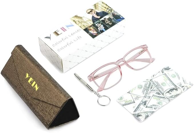 YEIN Bifocal Reading Glasses with Blue Light Blocking Lenses, Bifocal Reader for Women, Vintage Square frame with Spring Hinge (+0.00/+1.00 magnification)