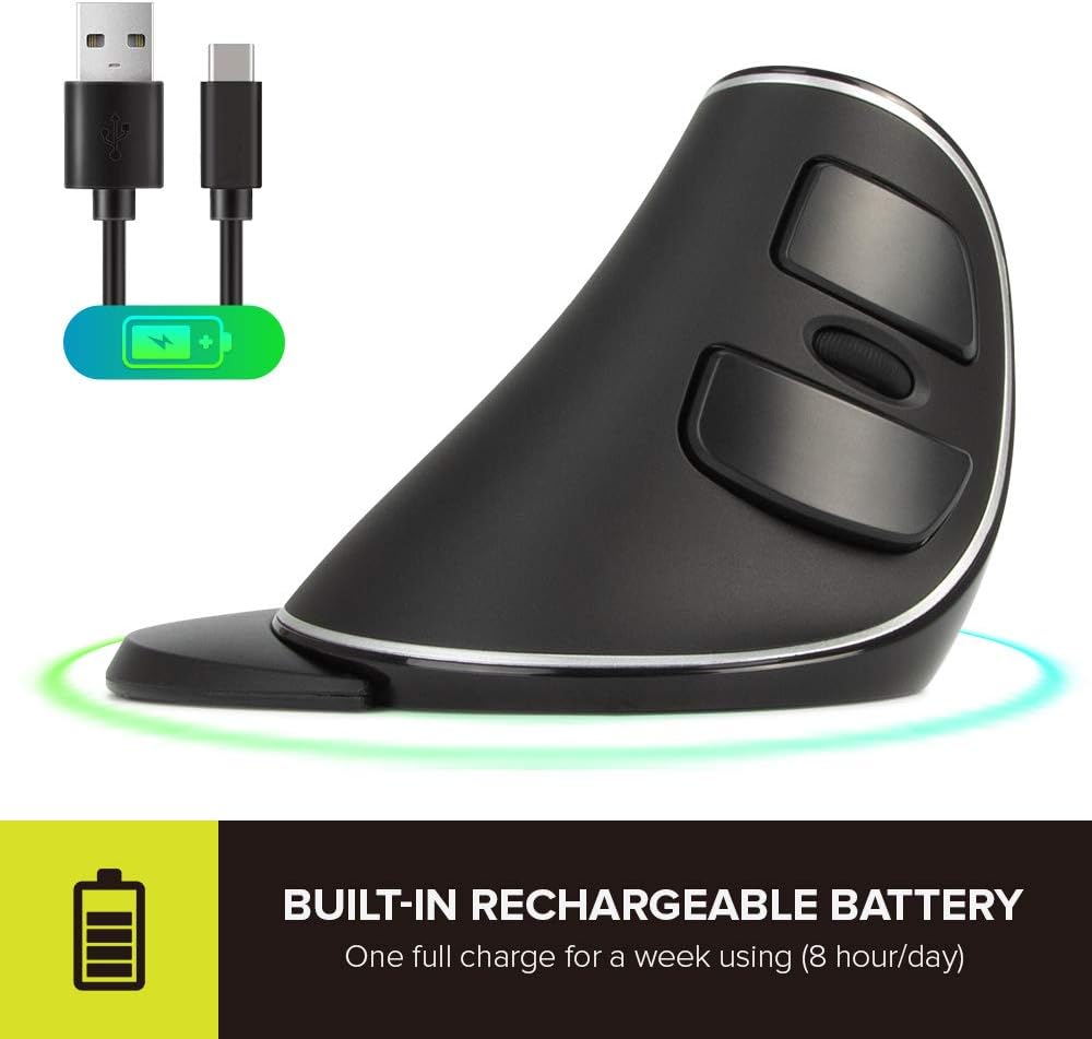 DELUX Wireless Ergonomic Vertical Mouse, Rechargeable Ergo Mouse for Large Hands, Slient Click, Removable Wrist Rest, Up to 4000 DPI, 6 Buttons,2.4G Dual Mode, Compatible with Laptop/PC (M618PD-Black)
