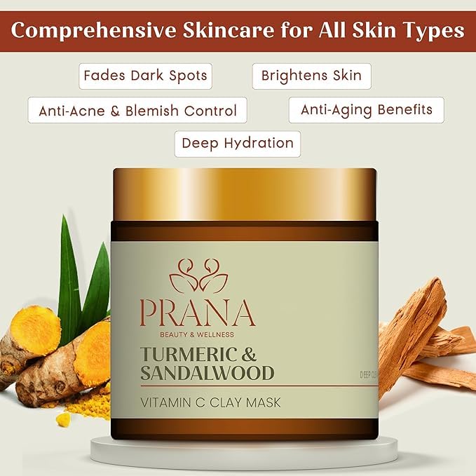 PRANAn Sandalwood & Turmeric Face Mask - Natural Cleansing Facial Mask with Ayurvedic Ingredients - Bentonite & Kaolin Clay Mask - Brightening, Hydrating (3.71 Fl Oz (Pack of 2))