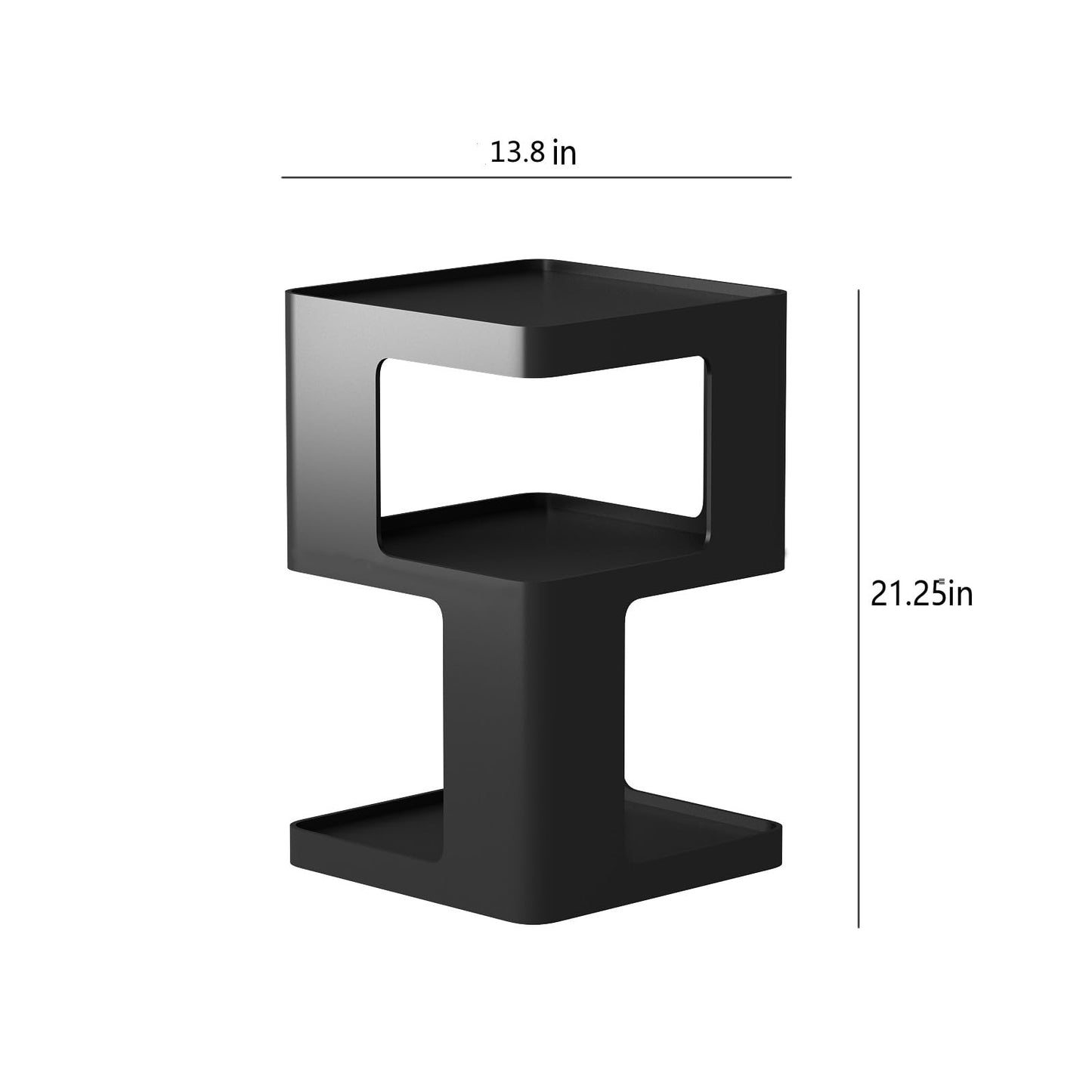 Black Side Table, Modern Nightstand Metal End Table for Living Room Bedroom,Square Bedside Table-3 Tier Storage,Not Assemble Required