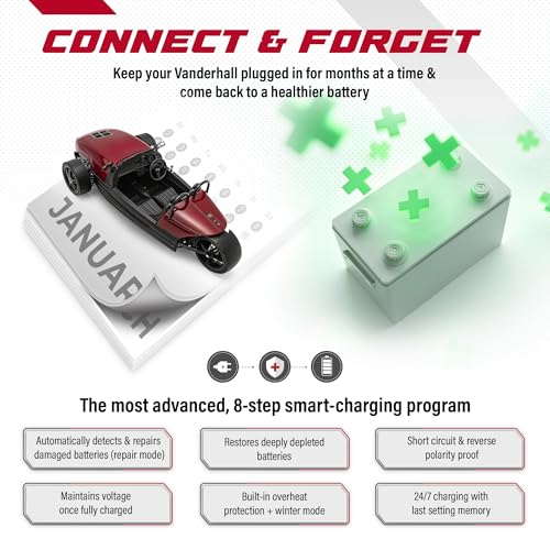 JMR 12V Battery Charger for Vanderhall, 12V Cig. Port, No Lithium Mode | Trickle Charger Conditioner Maintainer For Venice Carmel Edison Brawley Laguna All Models - size: No Lithium Mode