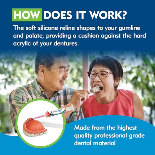 DenSureFit Upper Denture Reline Kit, Soft Silicone Denture Reliner Repair and Care Combo Kit with Extra Comfort Liner, Refit and Tighten for a Secure, Comfortable Fit