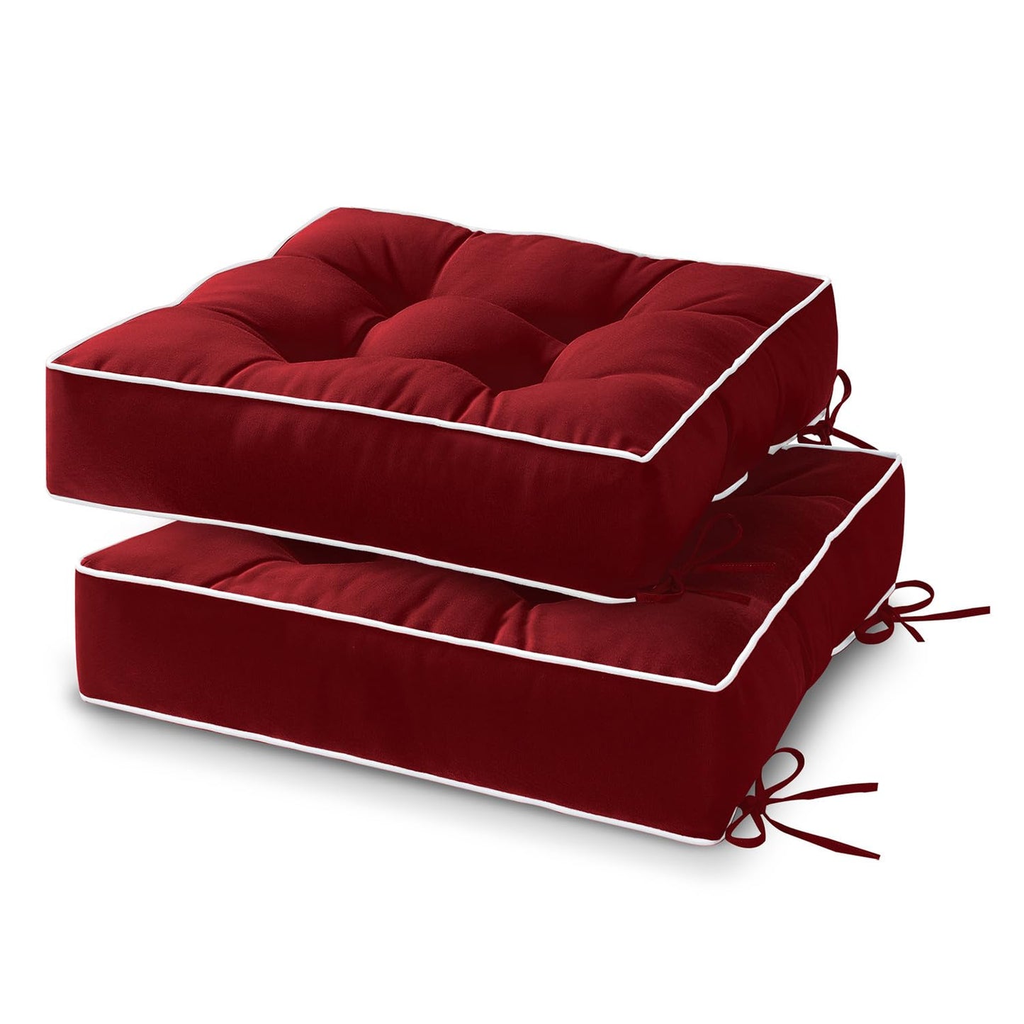 HARBOREST Outdoor Chair Cushions Set of 2, Tufted Patio Chair Cushions with Ties, Square Corner Outdoor Cushions for Patio Furniture, Lawn Chairs, Wicker Chairs, 17" x 17" x 5", Burgundy