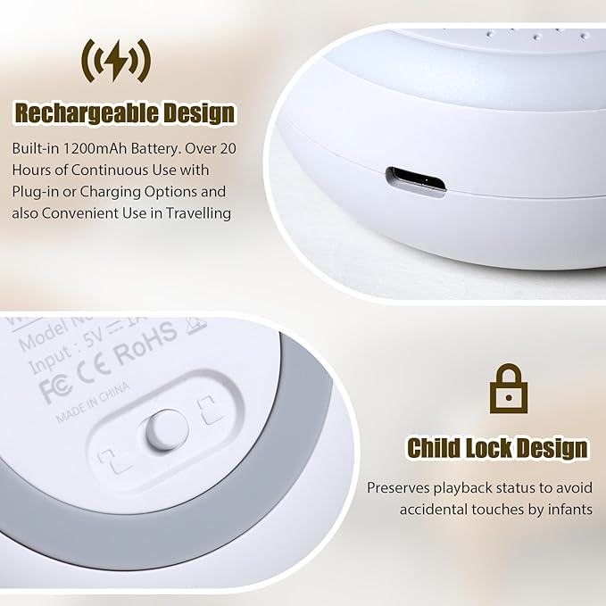 Baby Noise Machine – Portable Sound Machine with Night Light for Baby Nursery – Sleep Soother with White Noise, Rain Sounds & Sleep Music for Deep Restful Sleep