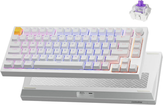 LEMOKEY P1 HE 75% Wireless Custom Mechanical Gaming Keyboard with Gateron Double-Rail Magnetic Switches Knob Version, QMK 2.4 GHz Bluetooth 5.2 RGB Backlight Compatible with Mac Windows Linux - White