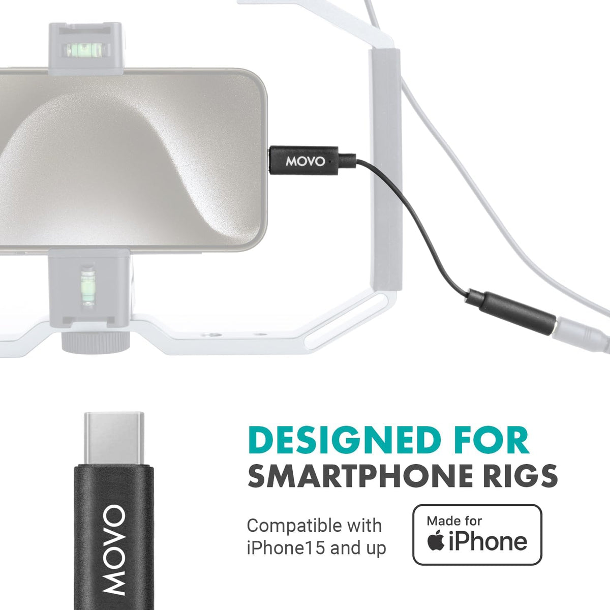 Movo Female 3.5mm TRRS Microphone Adapter Cable to USB-C Connector Dongle Compatible with Apple iPhone 15/16/17 and up, iPad Smartphones and Tablets - Optimized for Microphones/Pro Audio