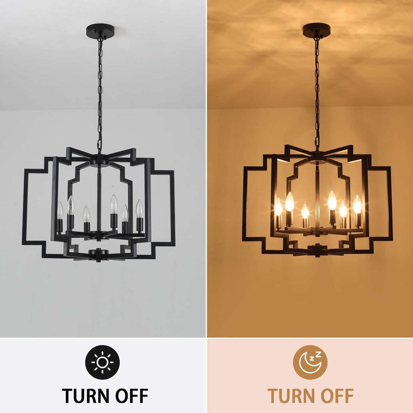 ASHUAQI 6-Lights Black Chandelier for Dining Room, Modern Farmhouse Chandelier Over Table, Geometric Metal Hanging Light Fixture for Kitchen Island Living Room Entryway Foyer Hallway