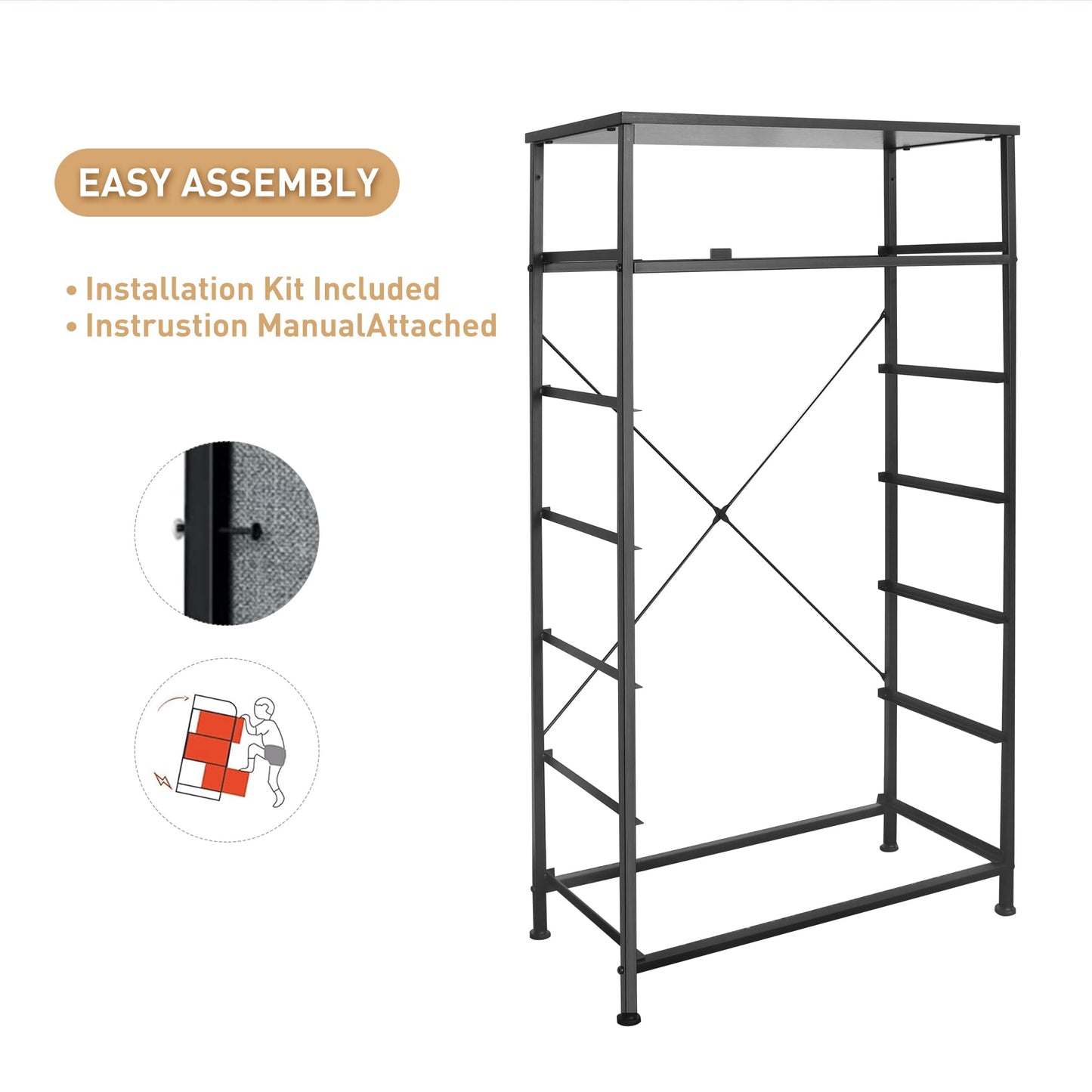 Mifuro Tall Dresser for Bedroom, Vertical Storage Organizer Tower with 7 Drawers, Chest of Drawers with Fabric Bins, Steel Frame, Wood Top for Bedroom, Closet, Entryway- Black