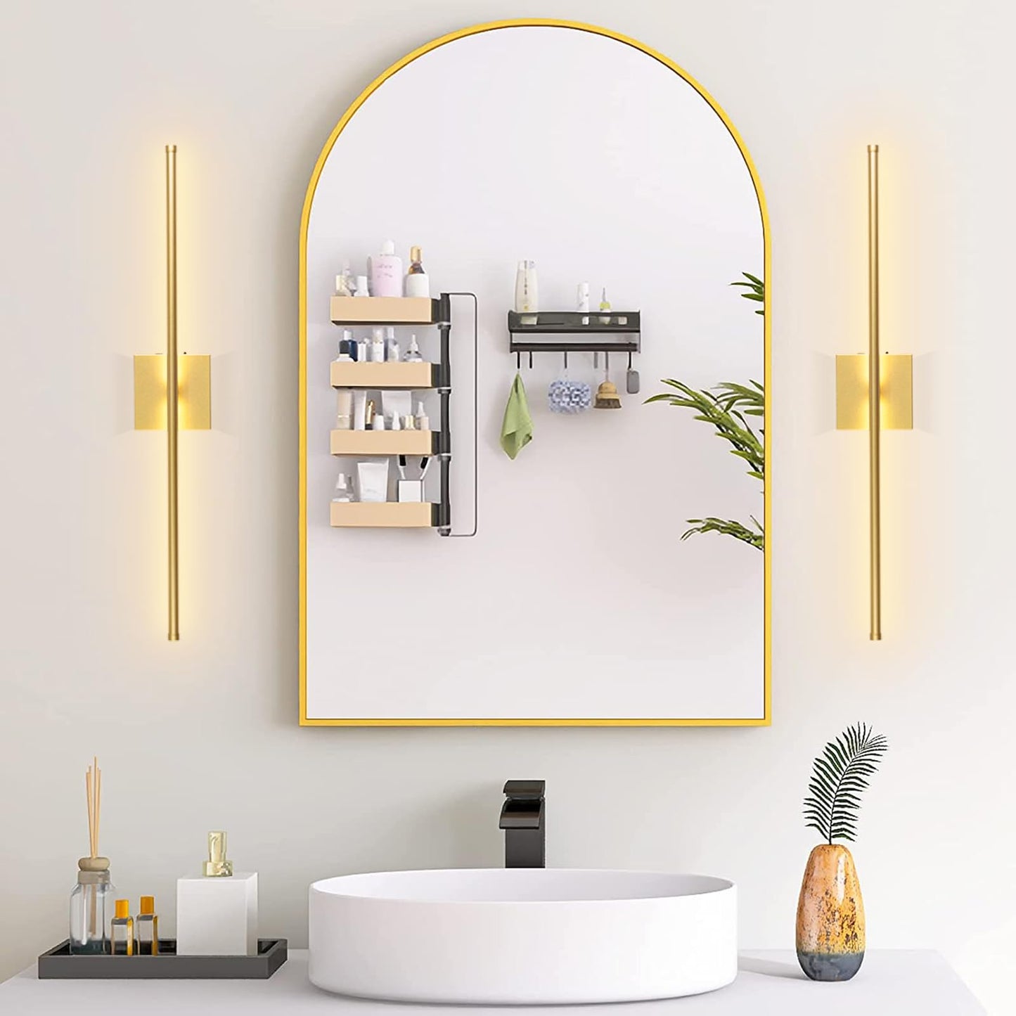 LED Wireless Wall Sconce with Remote Control (Set of Two), USB Rechargeable Battery Powered Indoor Wall Lamps, Dimmable, 360° Rotate,Timing, 28.3 inch Gold Wall Lights for Hallway/Living Room/Bedroom