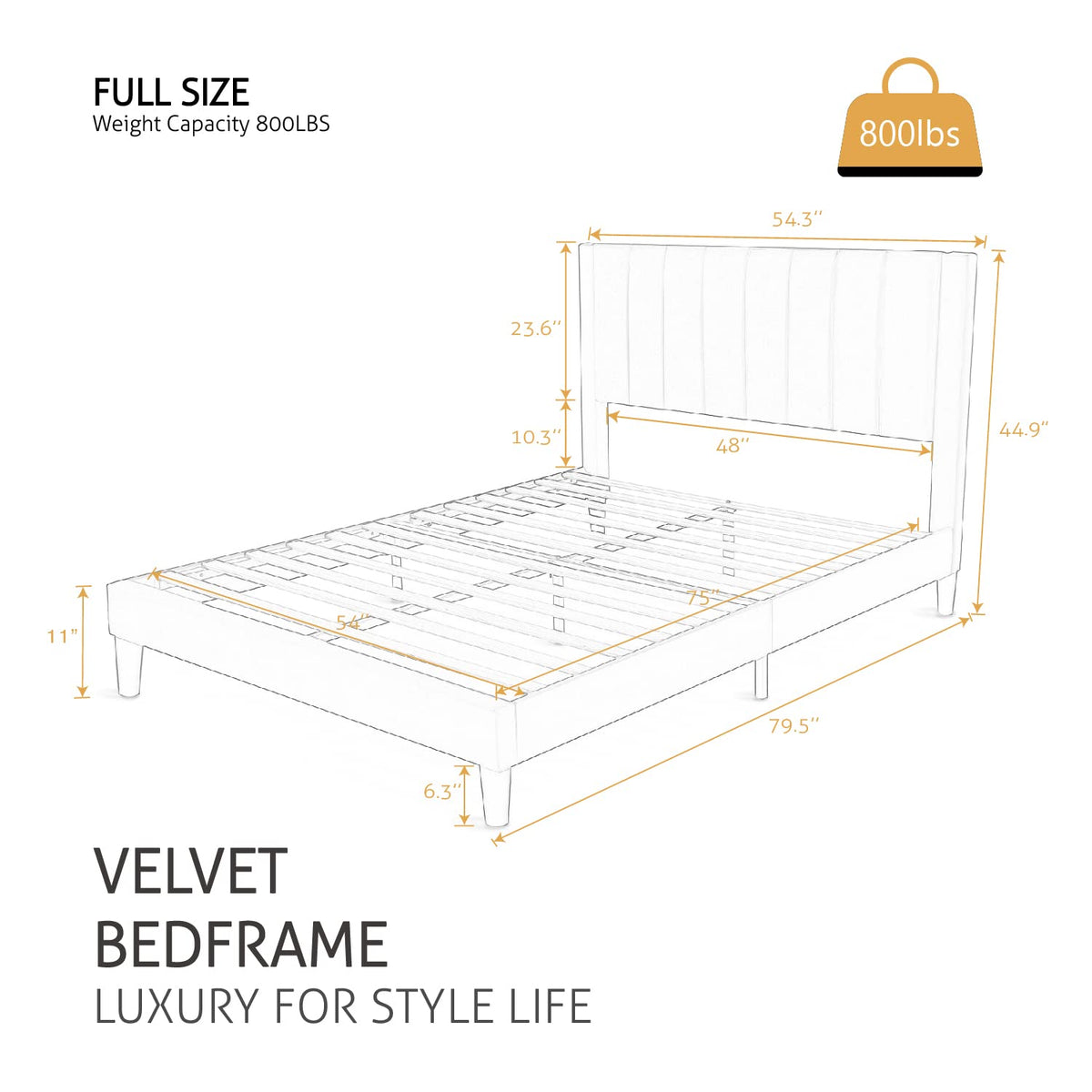 SHA CERLIN Full Bed Frame/Velvet Upholstered Platform Bed Frame with Headboard/Strong Wood Slats Support/Mattress Foundation/No Box Spring Needed/Easy Assembly/White
