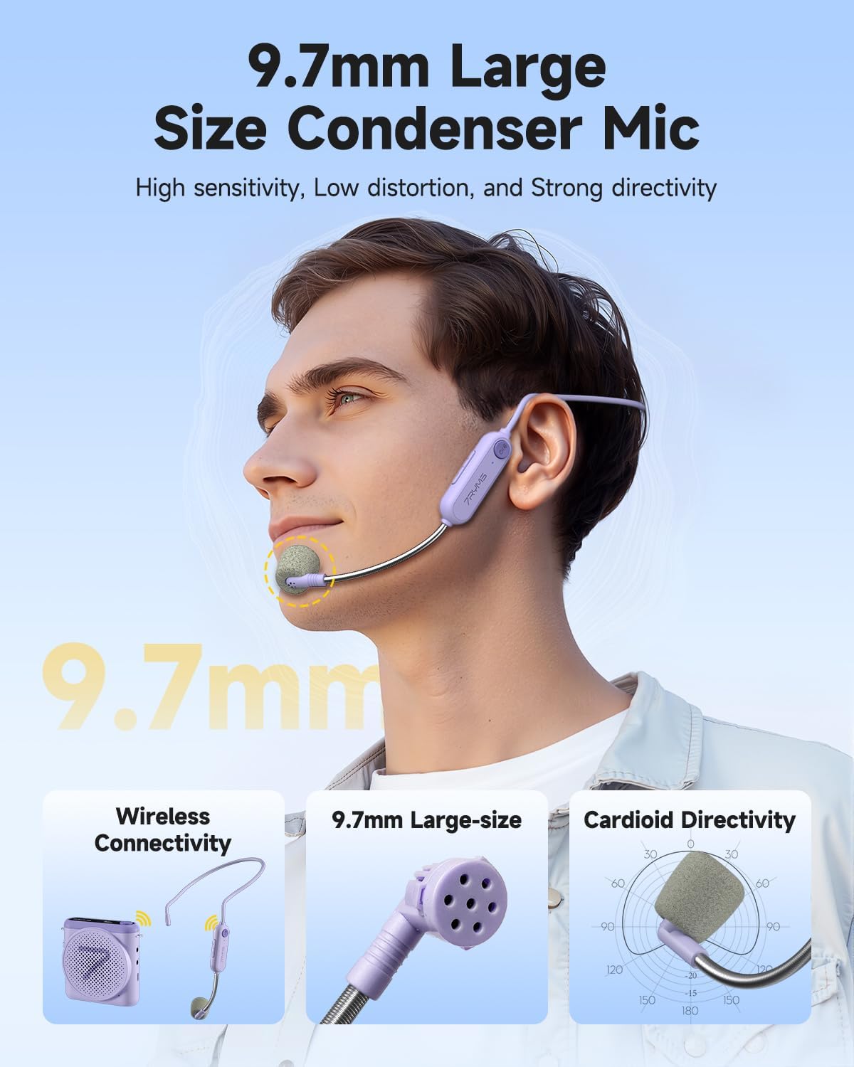 7RYMS WA1 Wireless Voice Amplifier with Headset Microphone for Teachers