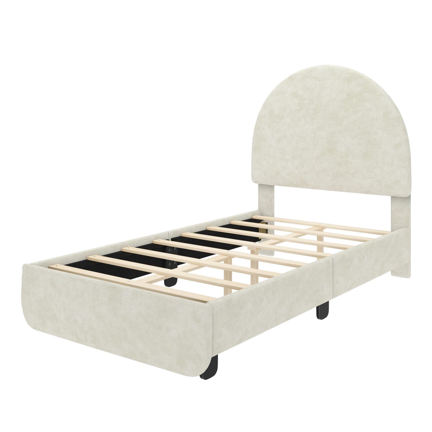 Max & Lily Upholstered Twin Bed Frame with Arch Headboard, Upholstered Platform Bed for Kids, No Box Spring Needed, Easy Assembly, Cream