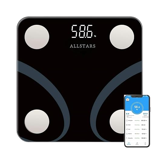 Smart Weight Scale, Monitors 12 Body Metrics Including BMI and Body Fat with Smart Phone APP, 396 Lbs, Black