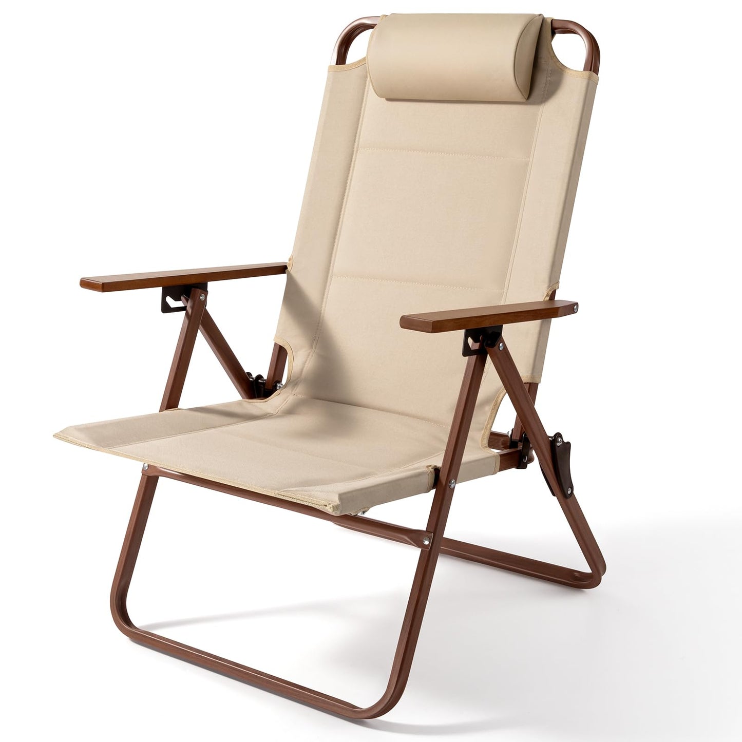 LUCKPRO Folding Beach Camping Chair with Pillow for Adults - 3 Position Recliner Portable Camping Chairs Compact Fold Extra Wide Seat Outdoor Folding Chairs for Backyard, Patio Chairs & Travel