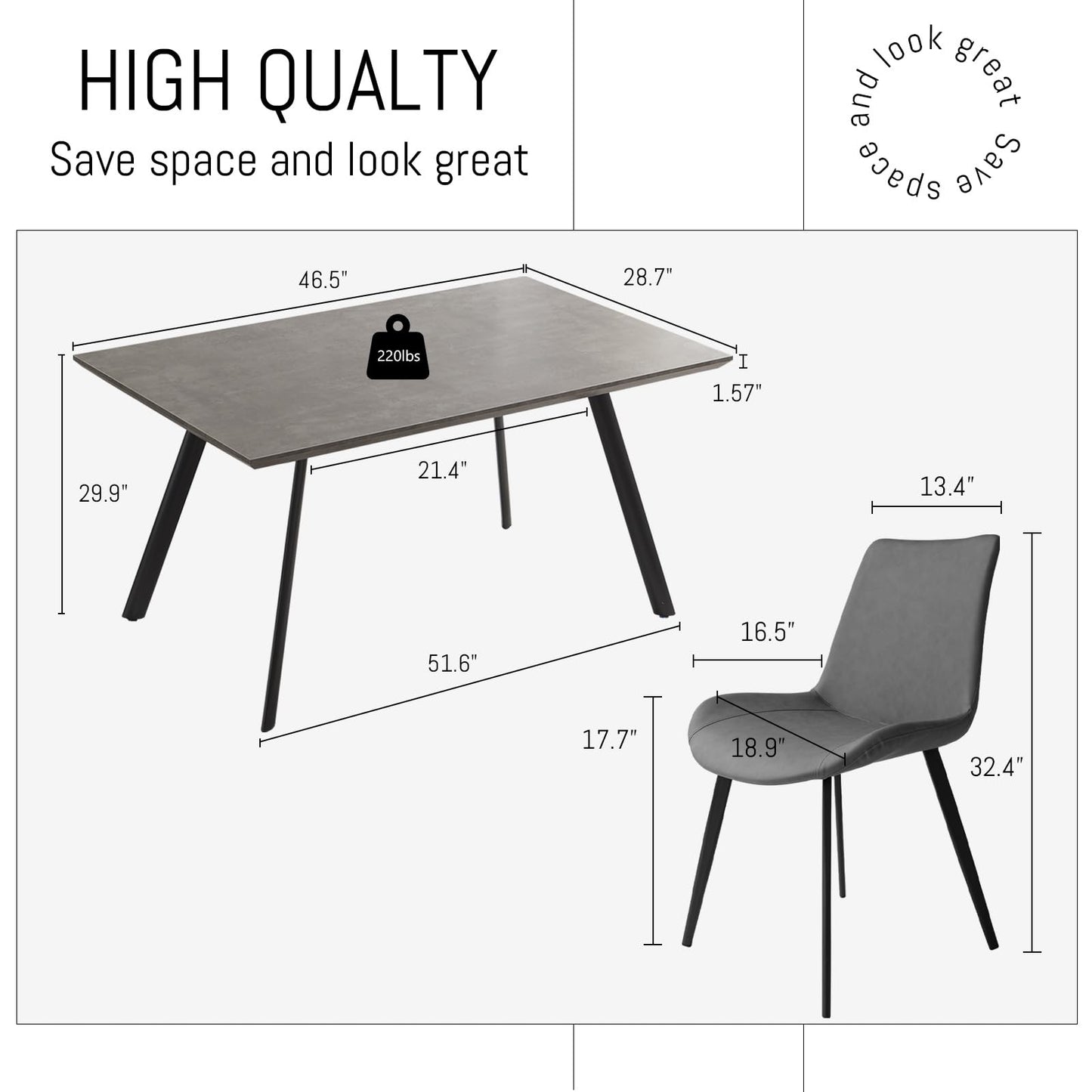 ZckyCine Modern 5-Piece Dining Table Set Rectangular Wood Table with 4 Upholstered Leather Chairs, Seats 4