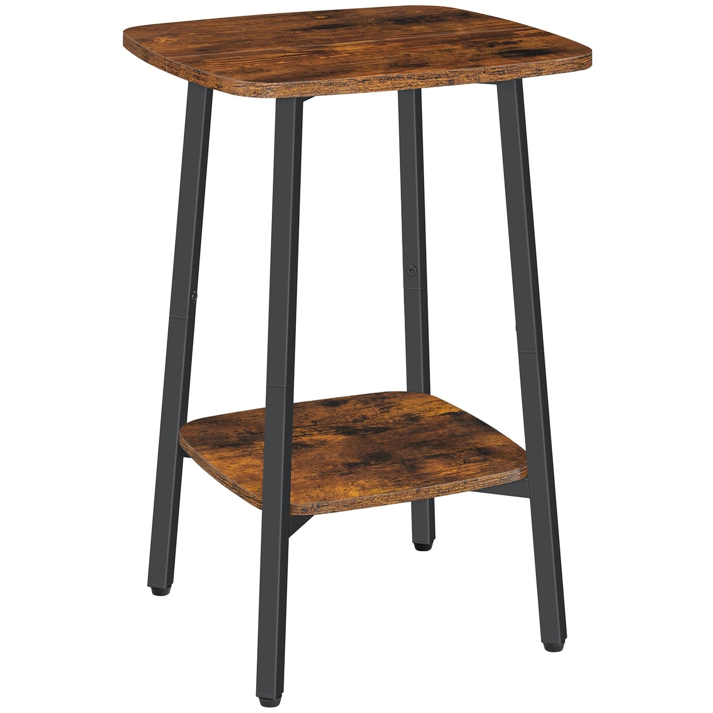 HOOBRO Side Table, 2-Tier Square Sofa End Table, Small Storage Nightstand, for Small Spaces, Living Room Bedroom Accent Table, Rustic Brown and Black BF181BZ01