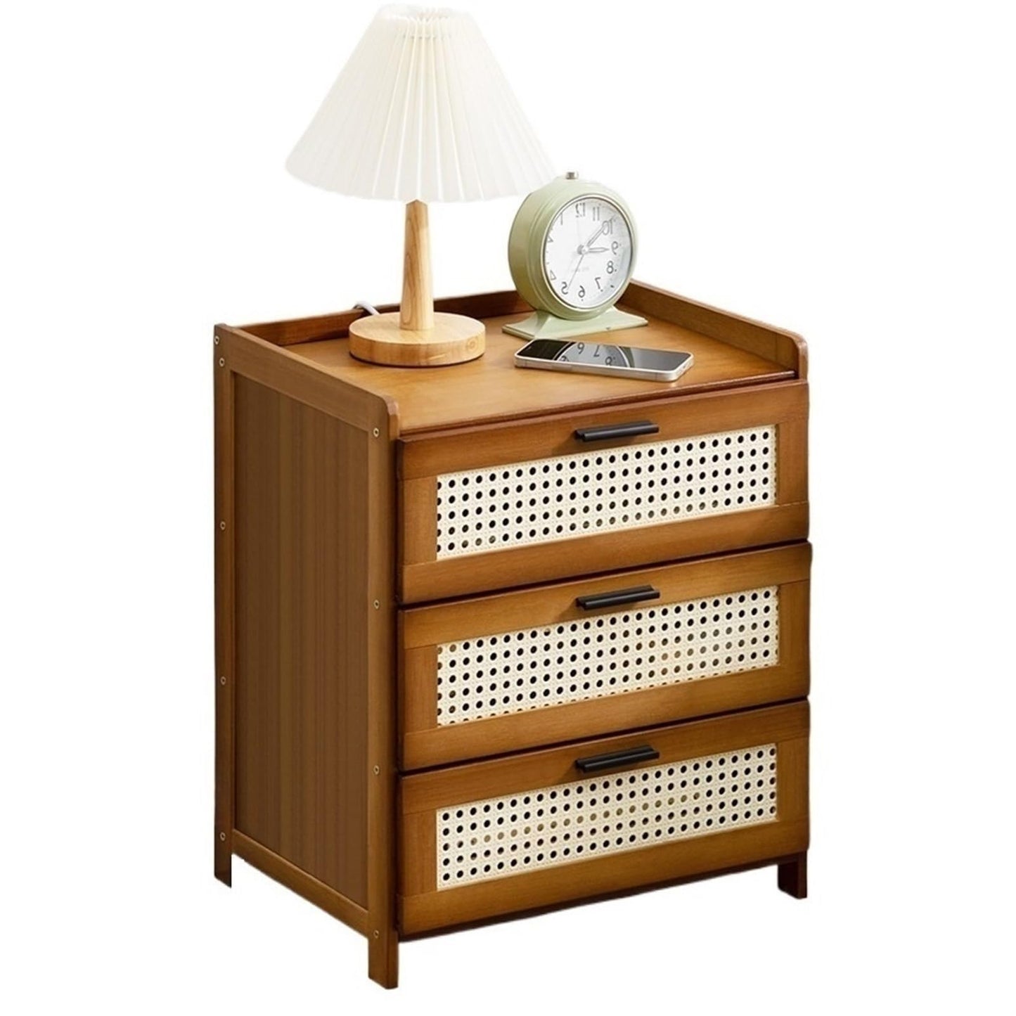 Boho Nightstand, End Table for Bedroom,Rattan Nightstand End Table,3Drawers Storage Ideal for Living Room and Small Space (Brown) ，Ideal Choice for Room(Brown)