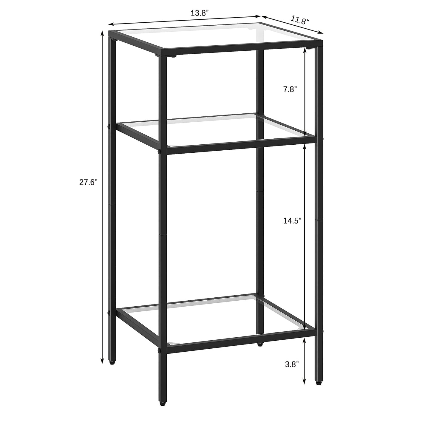 Homhedy 3-Tier Side Tables Set of 2, End Tables with Tempered Glass, Nightstands with Storage Shelves, Slim Sofa Tables for Living Room, Bedroom (2, Black)