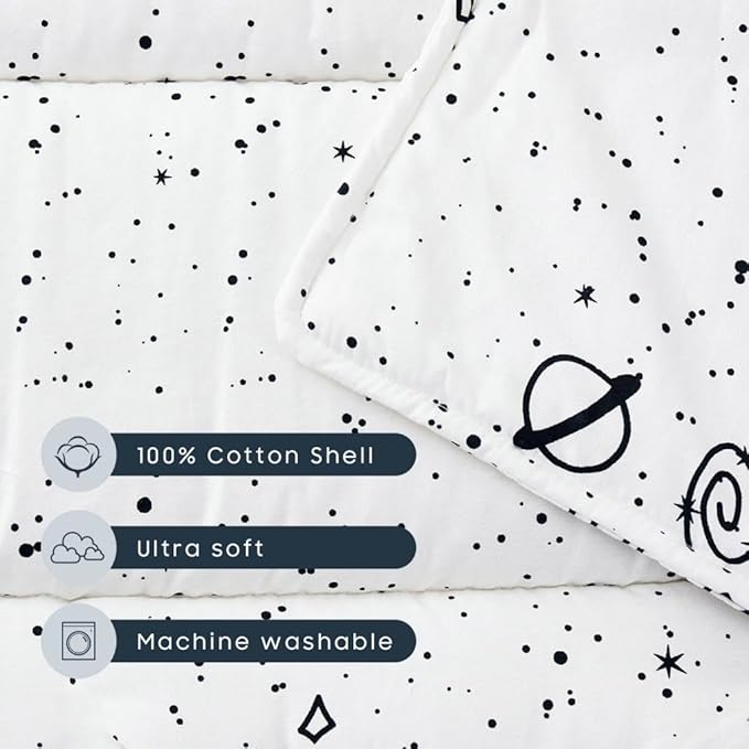 Wake In Cloud - Toddler Nap Mat with Pillow and Blanket, 100% Cotton Fabric, for Kids Boys Girls in Daycare Kindergarten Preschool, Roll Up Sleeping Bag, Black White Spaces, Standard