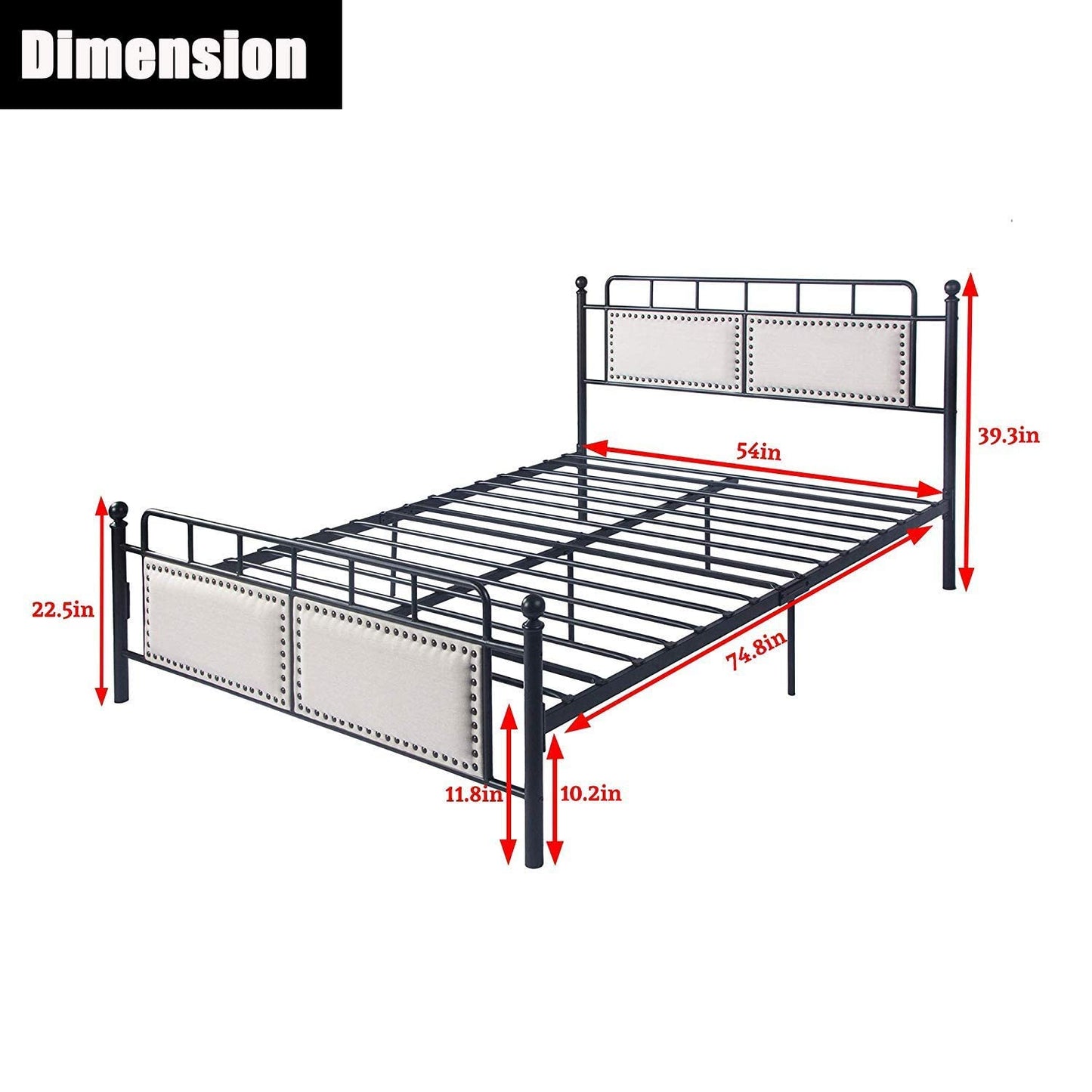Vilobos 12 Inch Platform Metal Modern Bed Frame with Headboard and Side Rails,No Box Spring Needed,Full