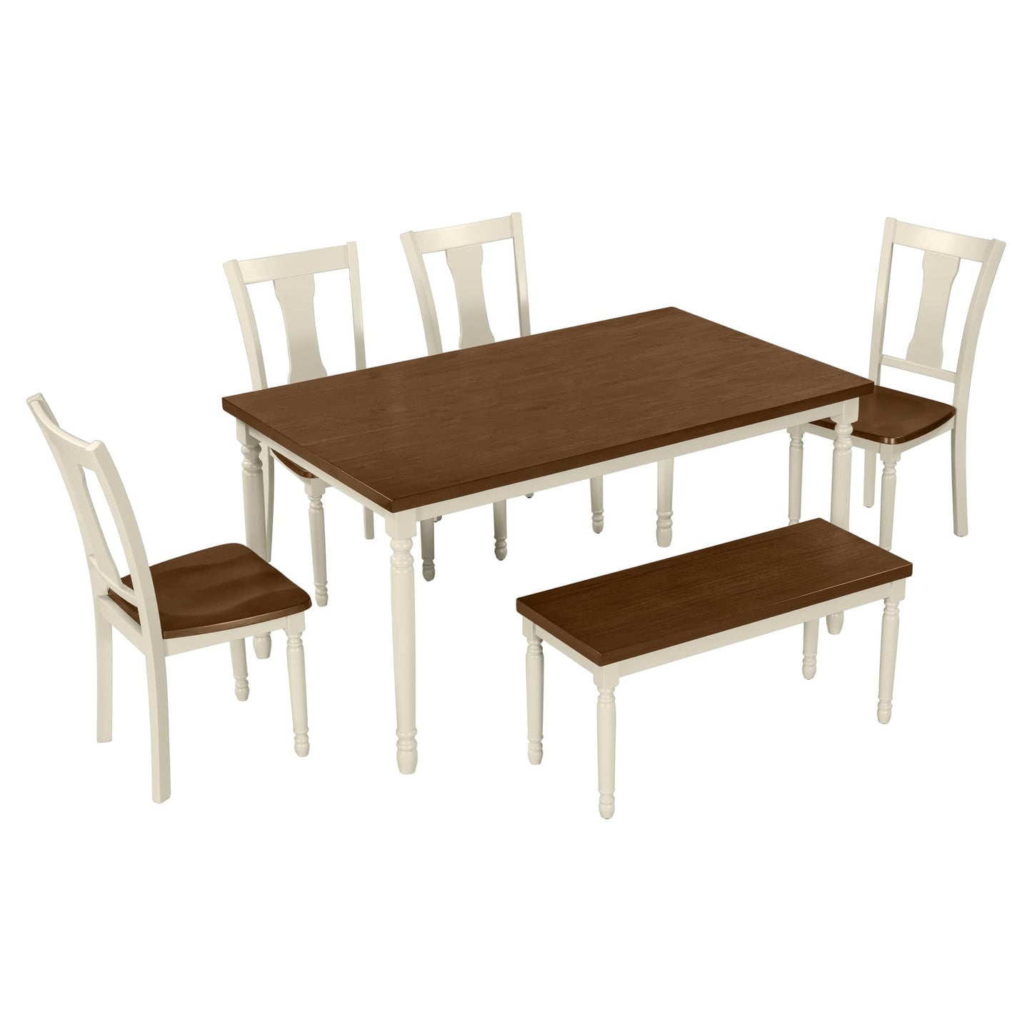 LUMISOL 60" Dining Table Set with Bench Includes Rectangular Dining Table, 4 Chairs & Bench, Farmhouse Style, Brown+Cottage White