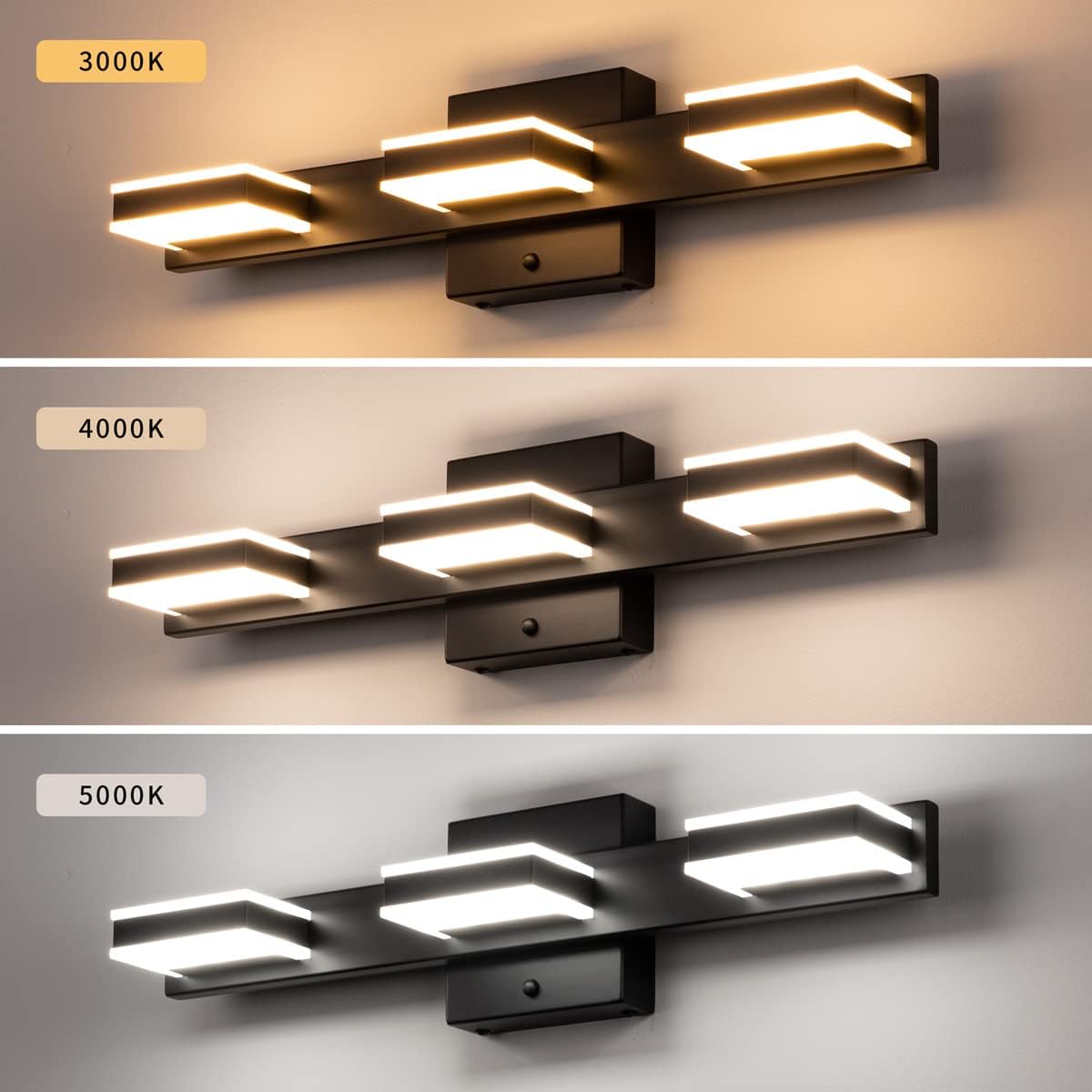 mirrea 20" 3 Light 3CCT LED Black Bathroom Vanity Light Fixture