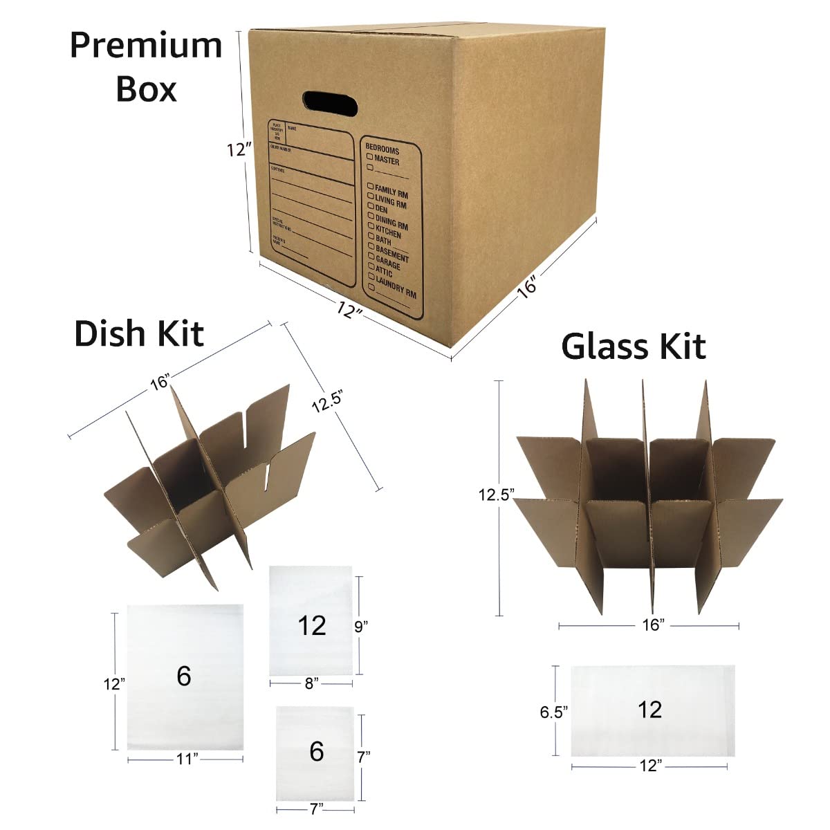 Kitchen Moving Box & Supplies Kit #1 4 Boxes with Dish/Glass Inserts