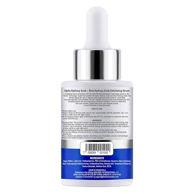 Dernier Exfoliating Serum with AHA + BHA 0.5% – Face Wash Skin Care Lactic Acid Salicylic Acid Hyaluronic Acid for Hyperpigmentation & Pore Minimizing Cell Regenerator (1 fl oz)