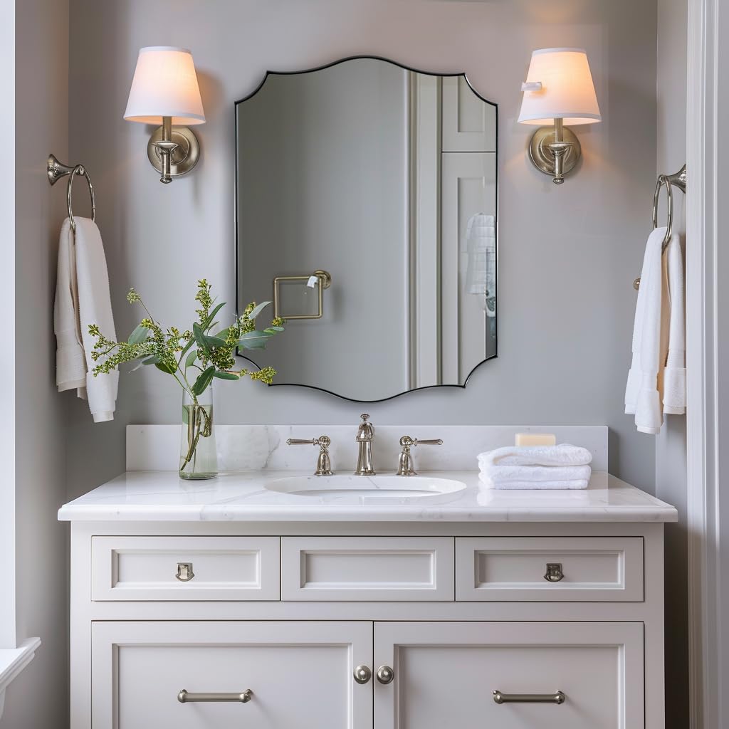 ANDY STAR Chrome Bathroom Mirror for Wall, 22x30 Inch Polished Silver Mirror, Bathroom Mirror for Over Sink, Irregular Wall Mirror in Thin Stainless Steel Frame Deep 1’’, Ideal for Limited Space