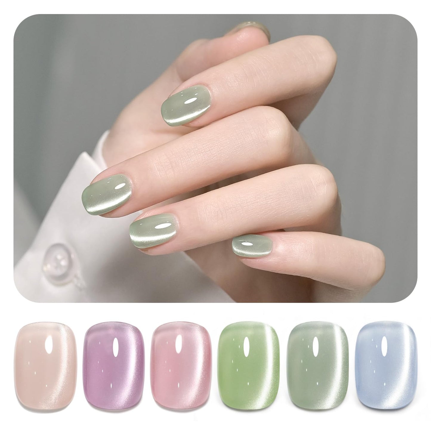 GAOY Cat Eye Gel Nail Polish Set with Magnet for Green Blue Pink Glitter Holographic Cat Eye, Salon Gel Manicure and Nail Art DIY at Home, Minty Fresh