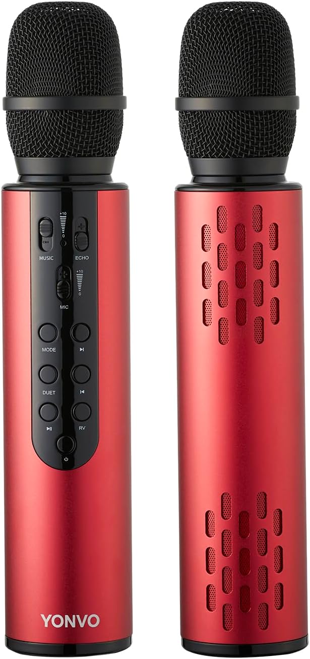 Bluetooth 5.3 Wireless Karaoke Microphone, Portable Handheld Mic with 10W Speakers, Clear Vocals & Echo, Home Party Karaoke Machine, Gift for Men (Red)