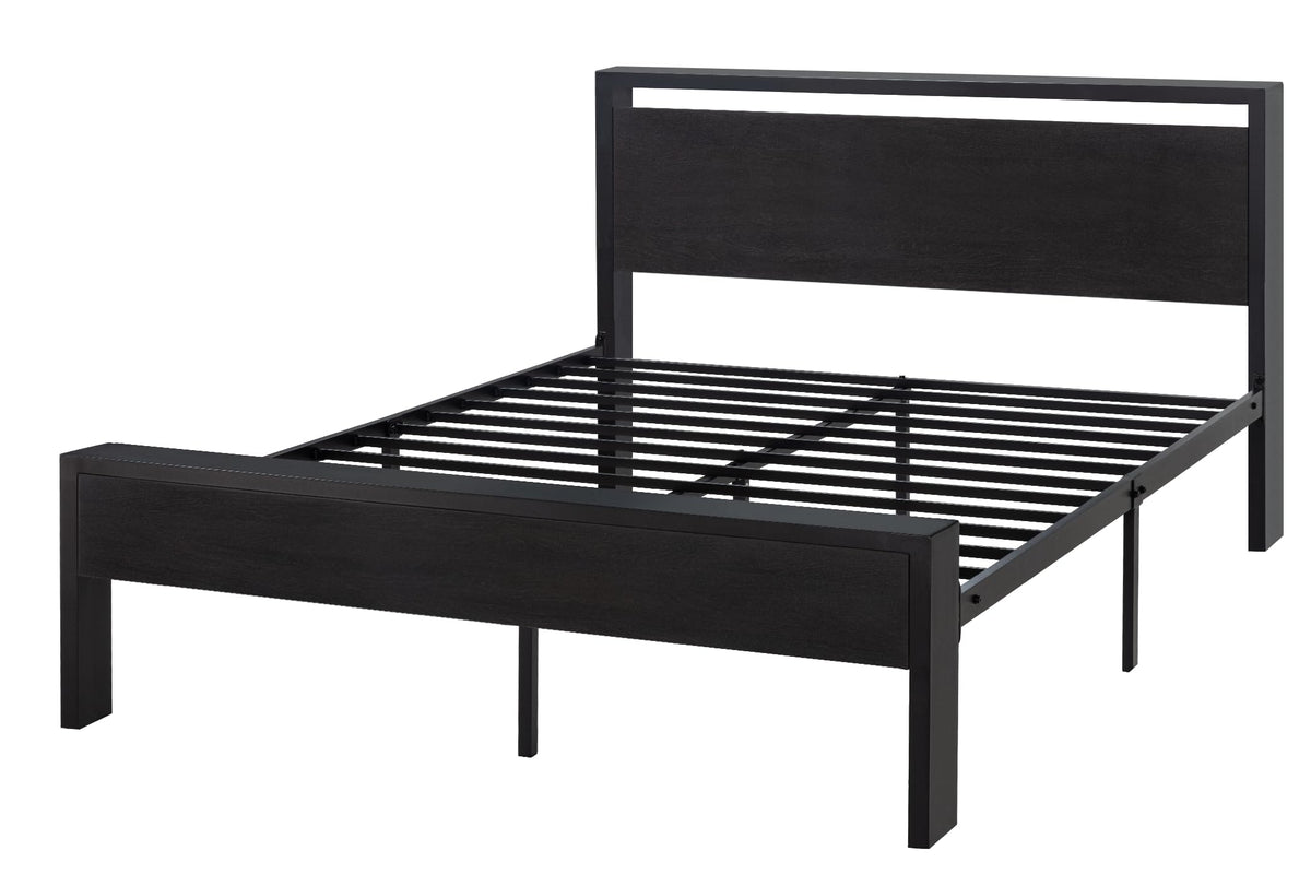 SHA CERLIN 14 Inch Queen Size Metal Platform Bed Frame with Wooden Headboard and Footboard, Mattress Foundation, No Box Spring Needed, Large Under Bed Storage, Non-Slip Without Noise, Black Oak