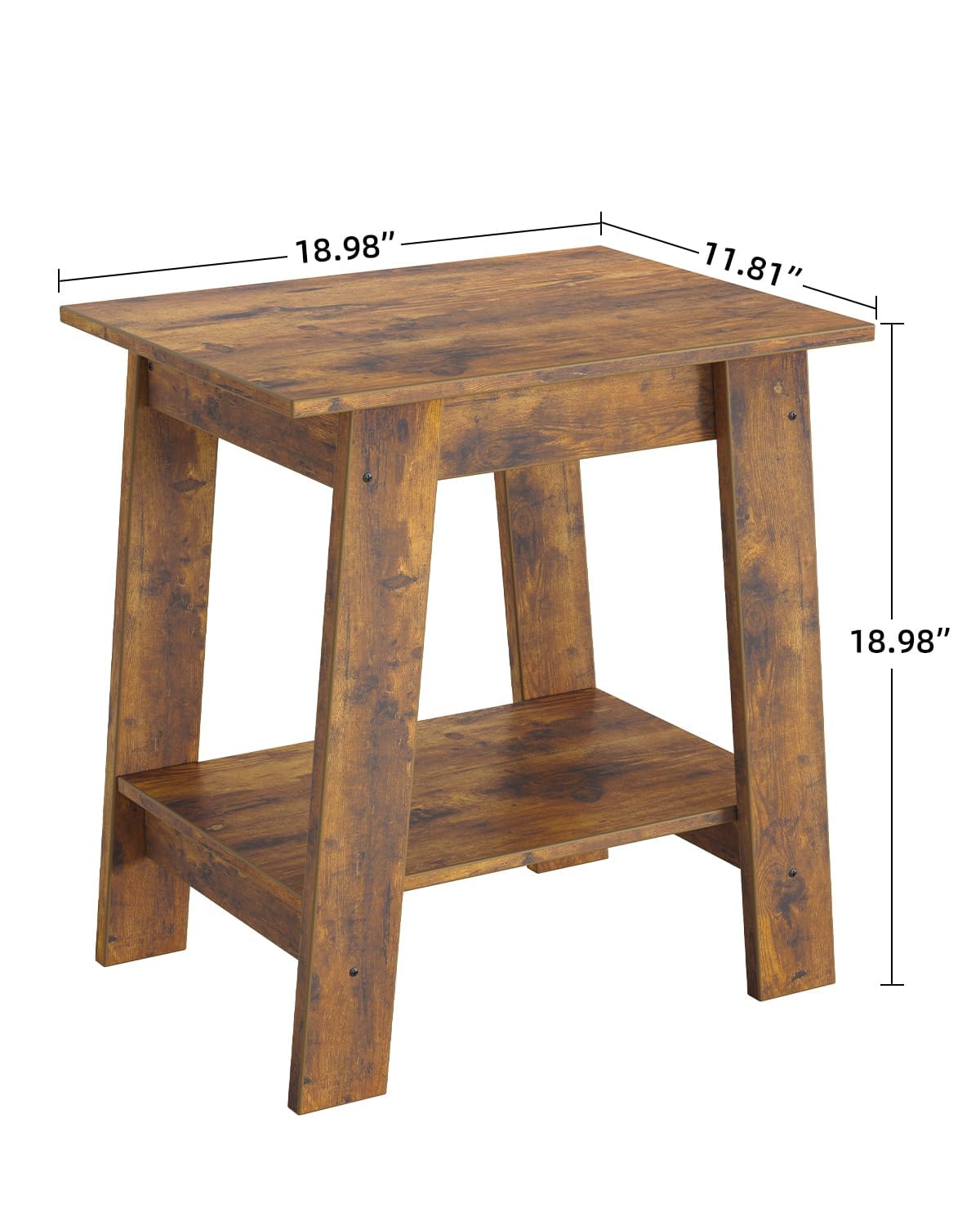 End Table, Small Side Table, Nightstand with 2 Tier Storage Shelf, Set of 2 Narrow Side Table for Living Room, Small Spaces, Bedroom, Entryway, Farmhouse, Brown